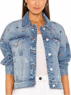 Blank NYC Jacket with Red & Navy Star Embroidery